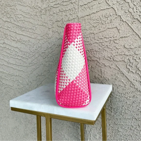 KATE SPADE Pink & White Plaid Gingham Alexia Woven Clutch Crossbody Bag